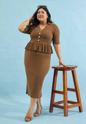 Brown Solid Cotton Dress