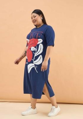 Navy Blue Printed Cotton Dress