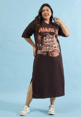 Brown Printed Cotton Dress