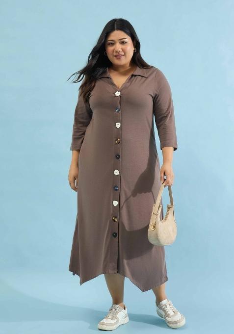 Taupe Solid Cotton Dress