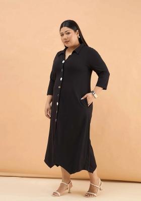 Black Solid Cotton Dress