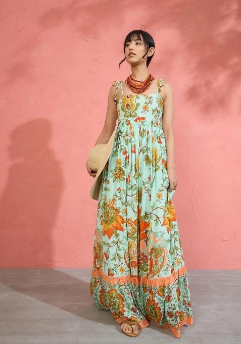 Sea Green Printed Cotton Dress