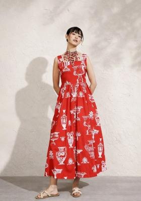 Red Printed Poplin Dress