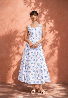 White Printed Poplin Dress