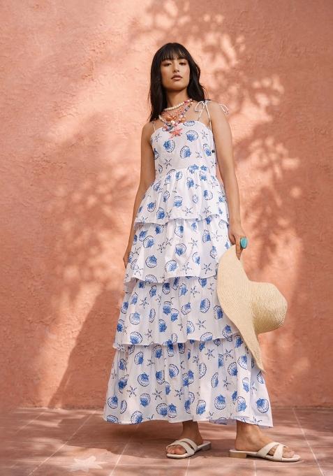 White Printed Poplin Dress