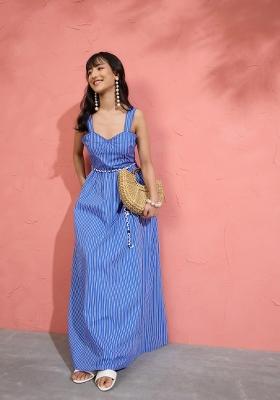 Blue Printed Poplin Dress