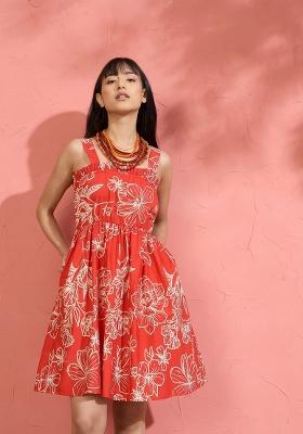 Red Printed Poplin Dress