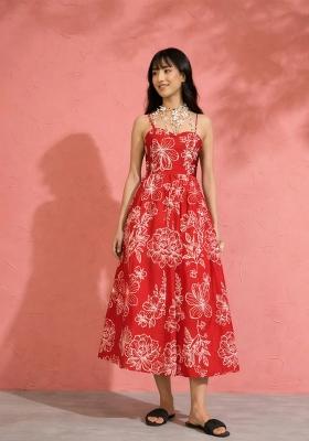Red Printed Poplin Dress