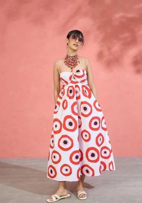 Red Printed Poplin Dress
