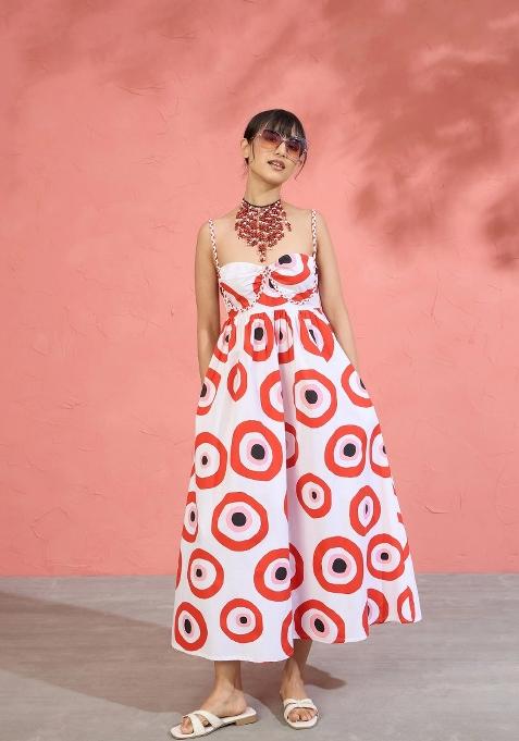 Red Printed Poplin Dress