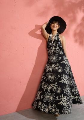 Black Printed Poplin Dress