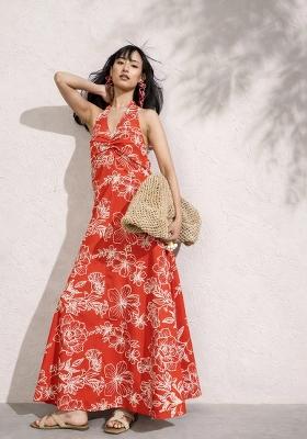 Red Printed Poplin Dress