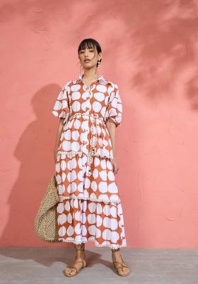Brown Printed Cotton Dress