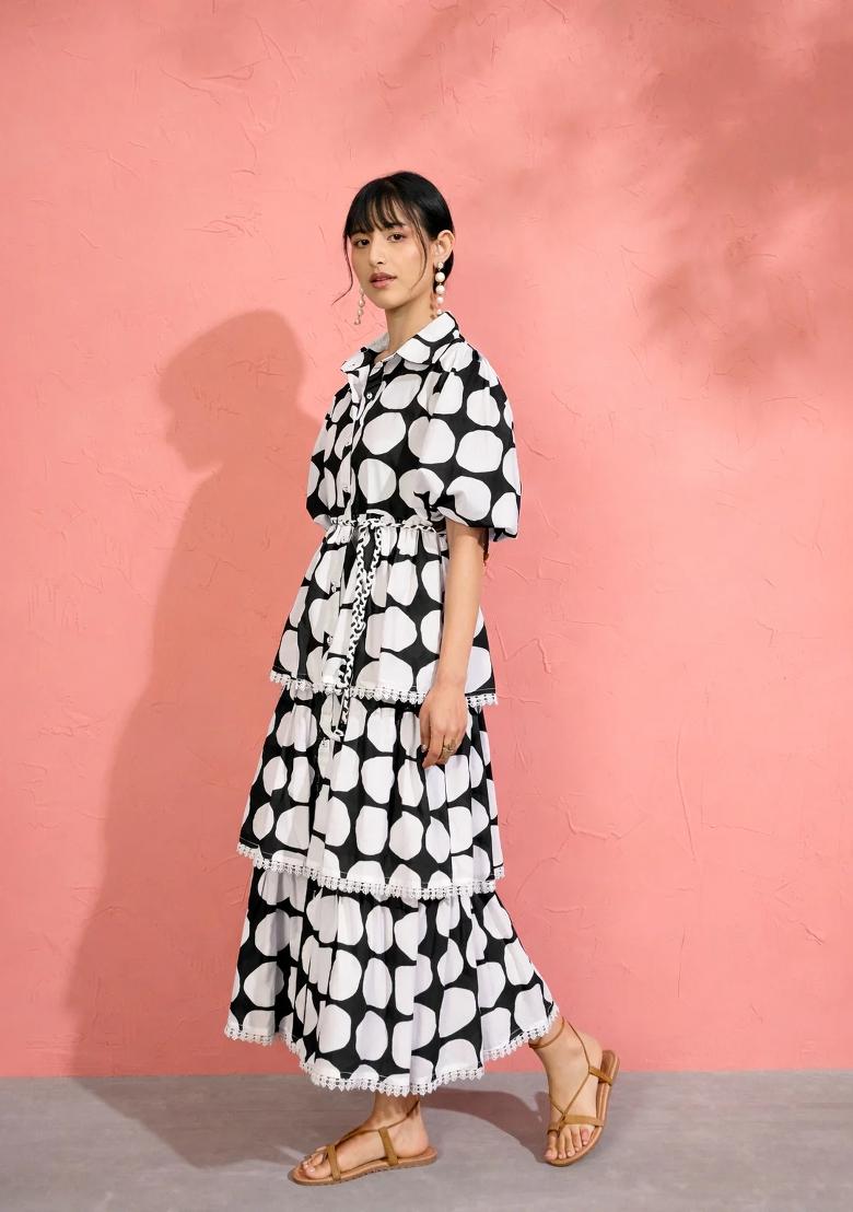Black Printed Cotton Dress - Indya