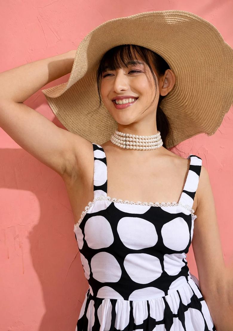 Black Printed Cotton Dress - Indya