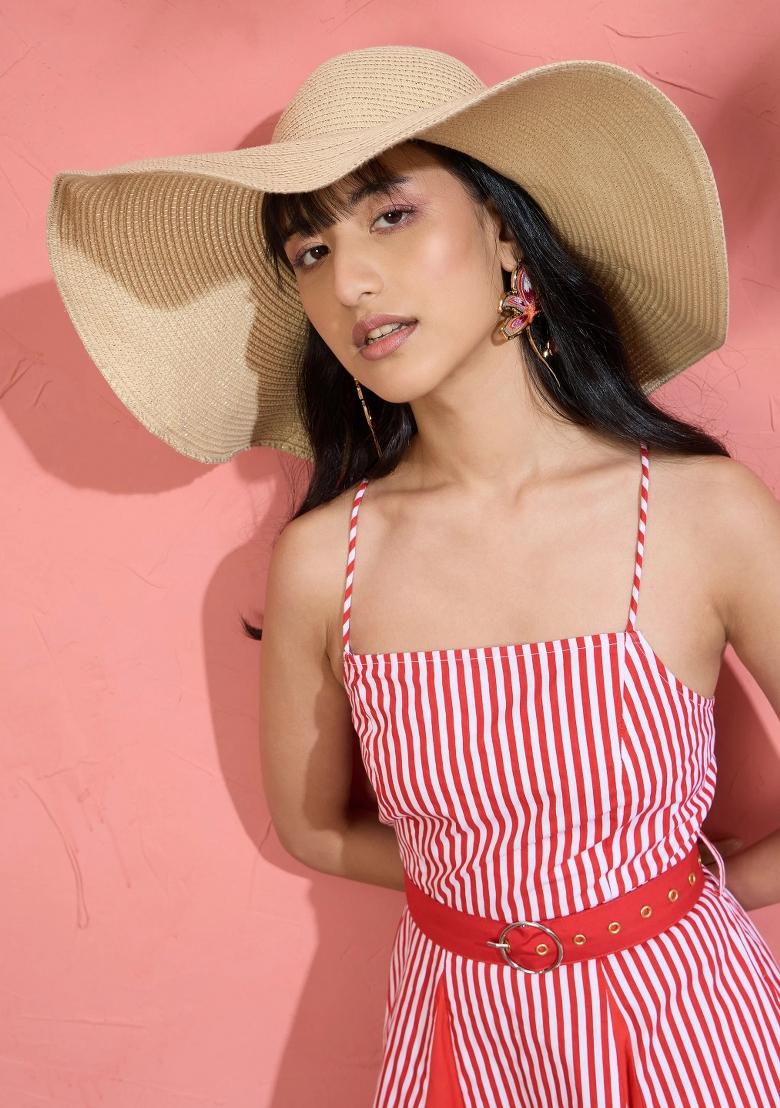 Red Printed Poplin Dress - Indya