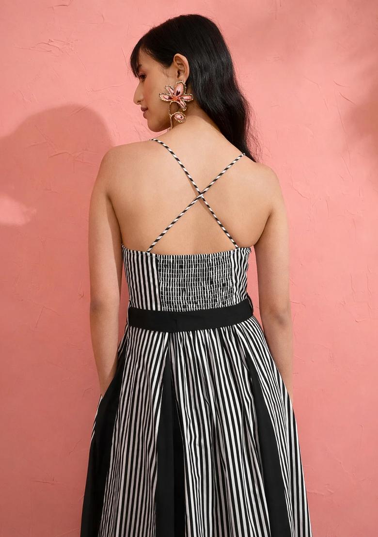 Black Printed Poplin Dress - Indya
