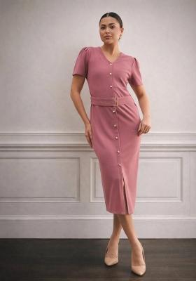 Pink Solid Polyester Dress