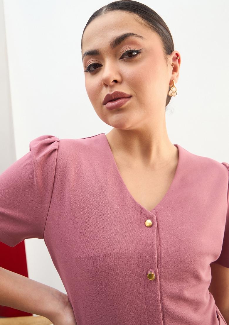 Pink Solid Polyester Dress - Indya