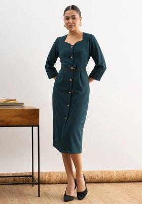 Emerald Green Solid Polyester Dress