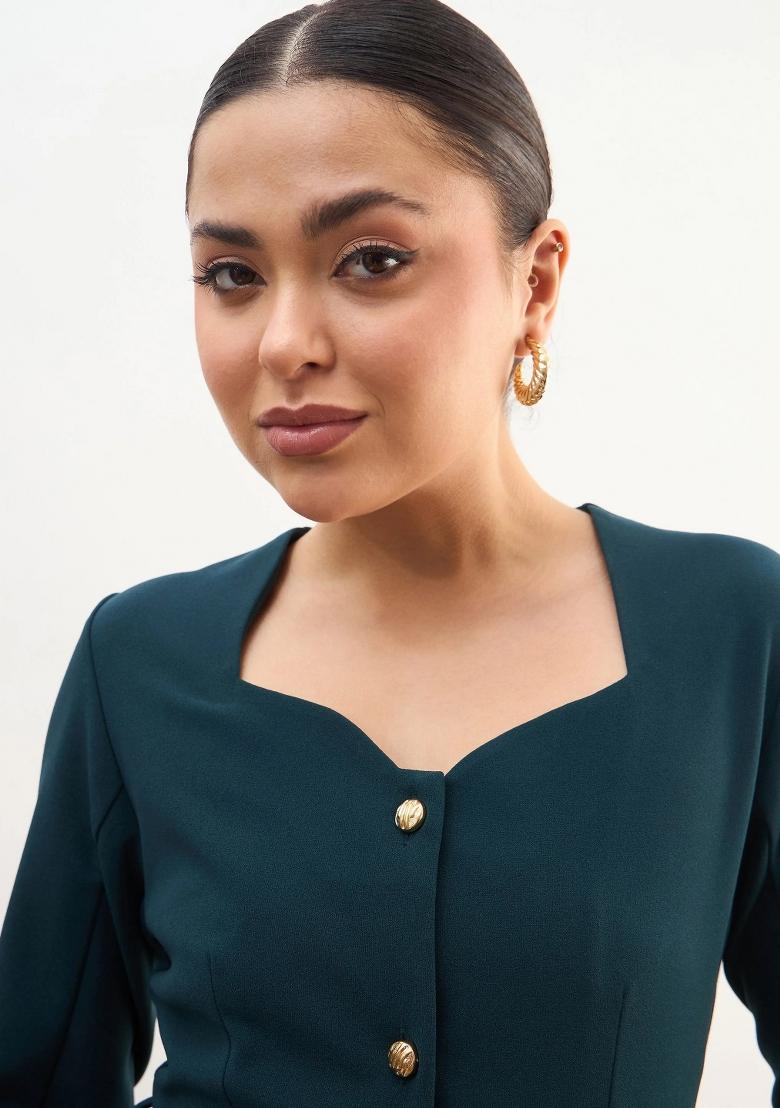 Emerald Green Solid Polyester Dress - Indya