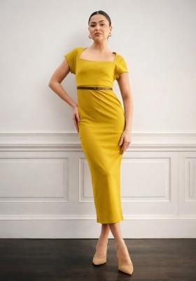 Lemon Solid Polyester Dress