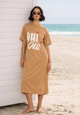 Tan Printed Cotton Dress
