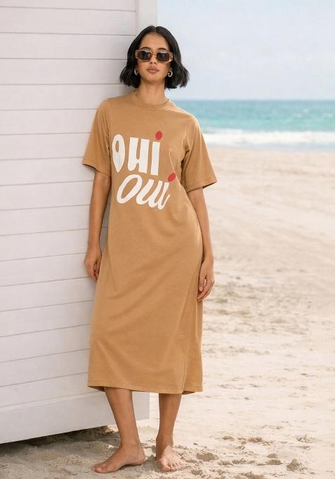 Tan Printed Cotton Dress