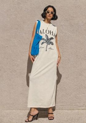 Off White Printed Cotton Dress