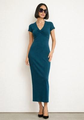 Teal Solid Cotton Dress