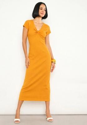 Mustard Solid Cotton Dress