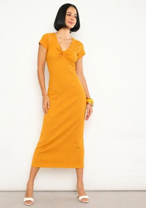 Mustard Solid Cotton Dress