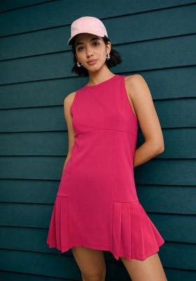 Fuchsia Solid Polyester Dress