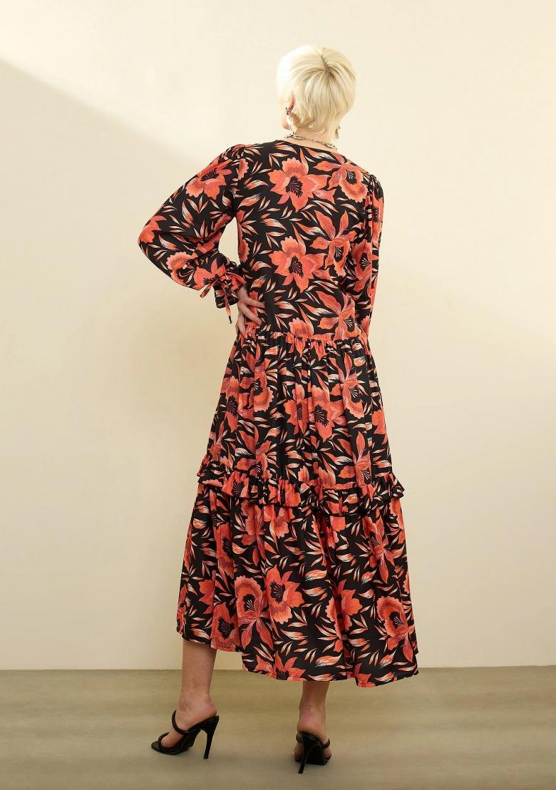 Black Printed Polyester Dress - Indya