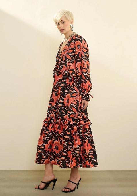 Black Printed Polyester Dress