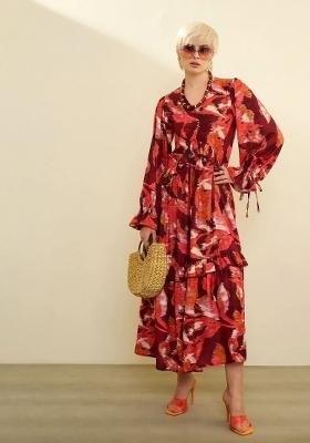Maroon Printed Polyester Dress