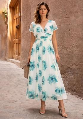 Off White Printed Georgette Dress