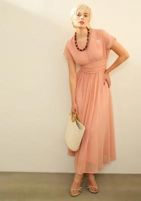 Pink Solid Georgette Dress