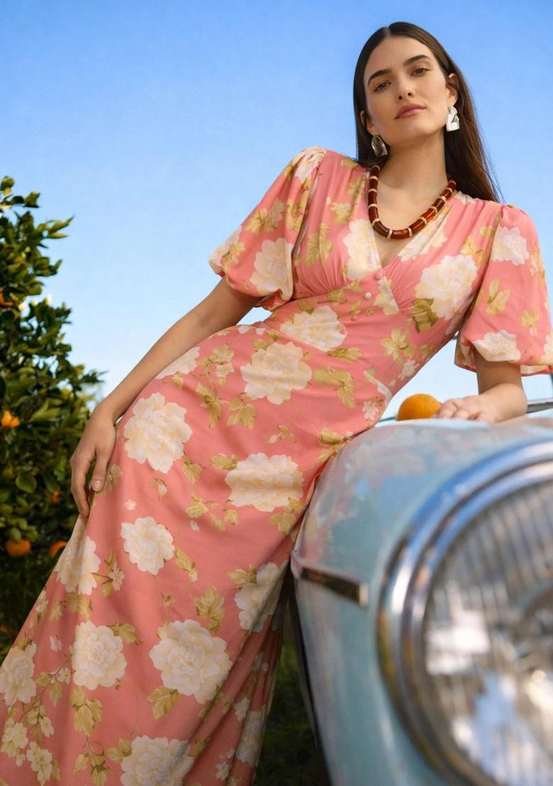 Pink Printed Polyester Dress - Indya
