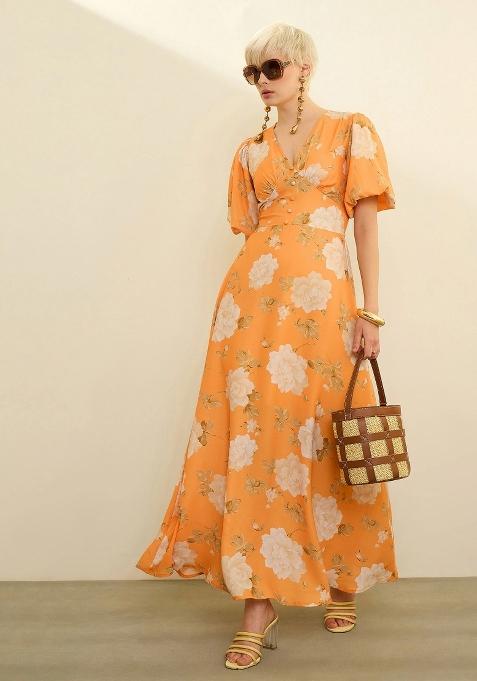 Mustard Printed Polyester Dress