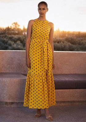 Yellow Printed Polyester Dress