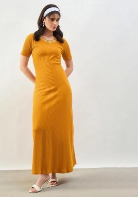 Mustard Solid Cotton Dress