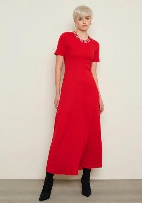Red Solid Cotton Dress