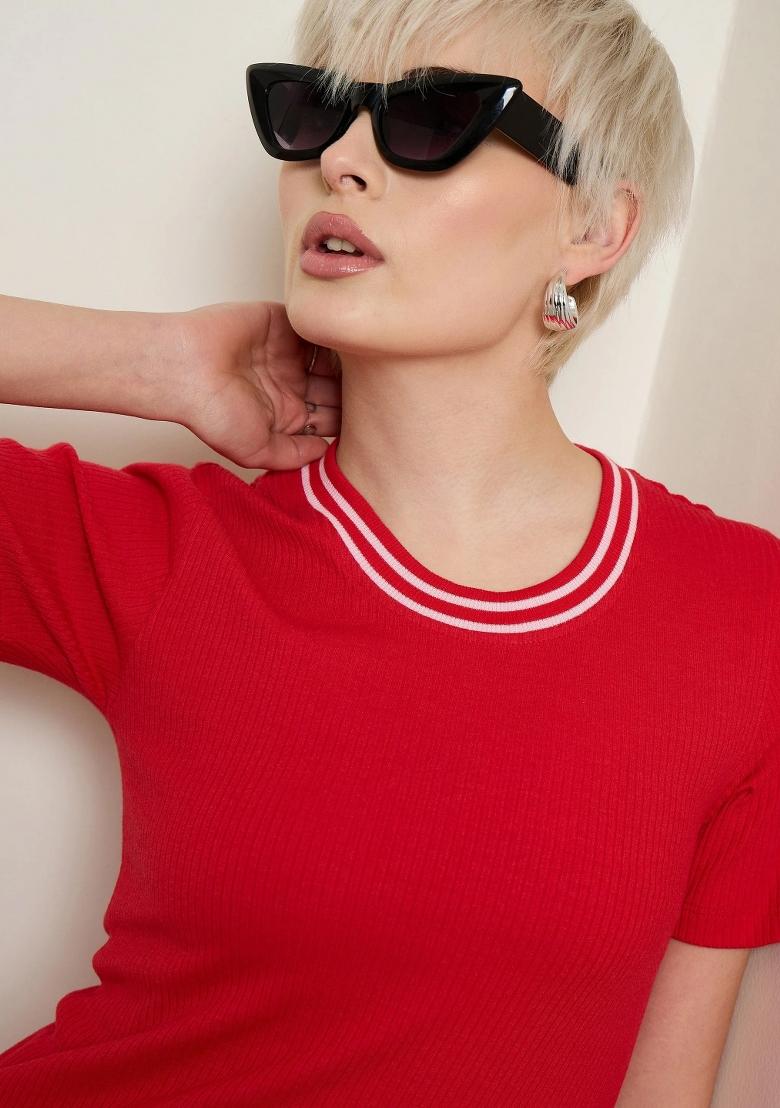 Red Solid Cotton Dress - Indya
