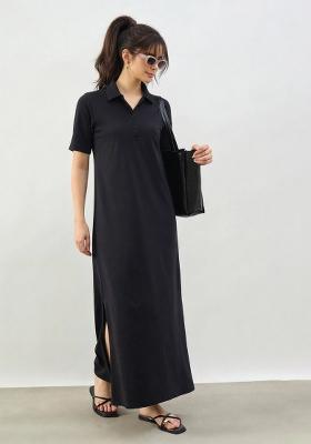 Black Solid Cotton Dress