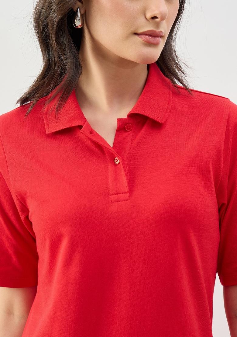 Red Solid Cotton Dress - Indya