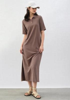 Taupe Solid Cotton Dress