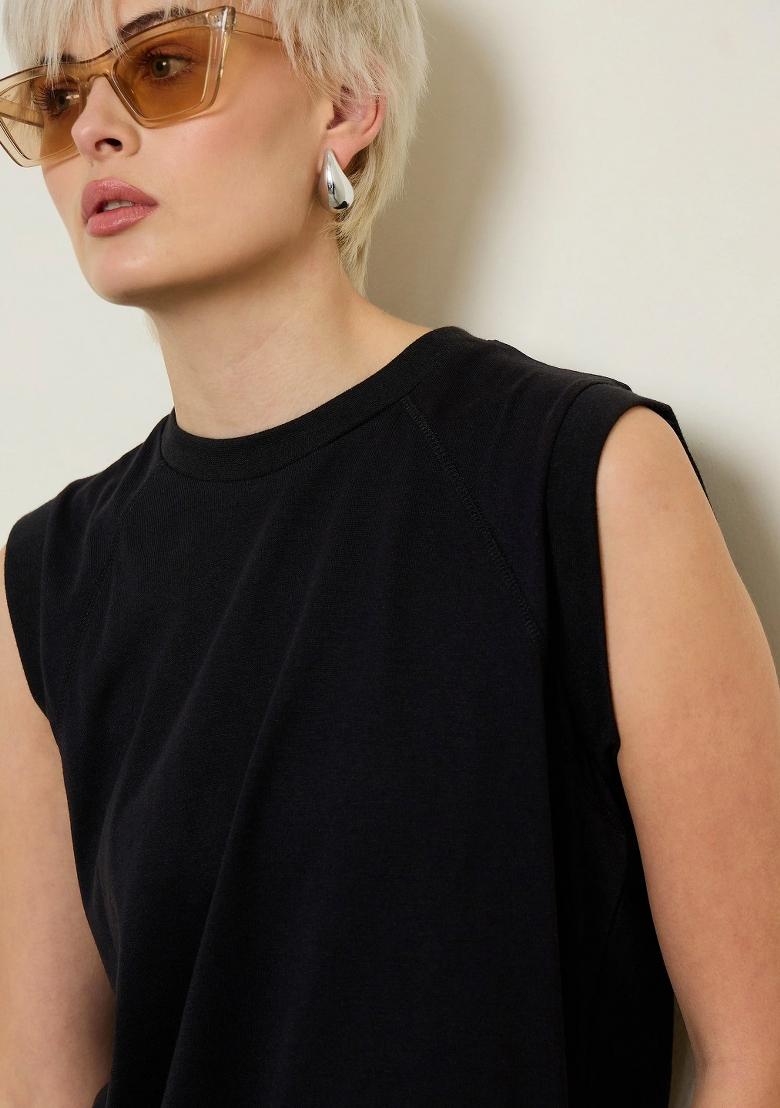Black Solid Cotton Dress - Indya