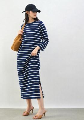 Navy Blue Striped Cotton Dress