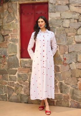 White Printed Poplin Dress